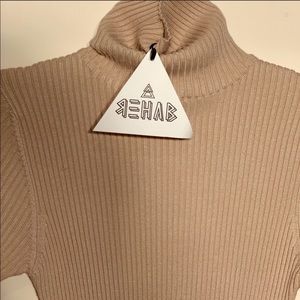 Camel robbed turtleneck dress